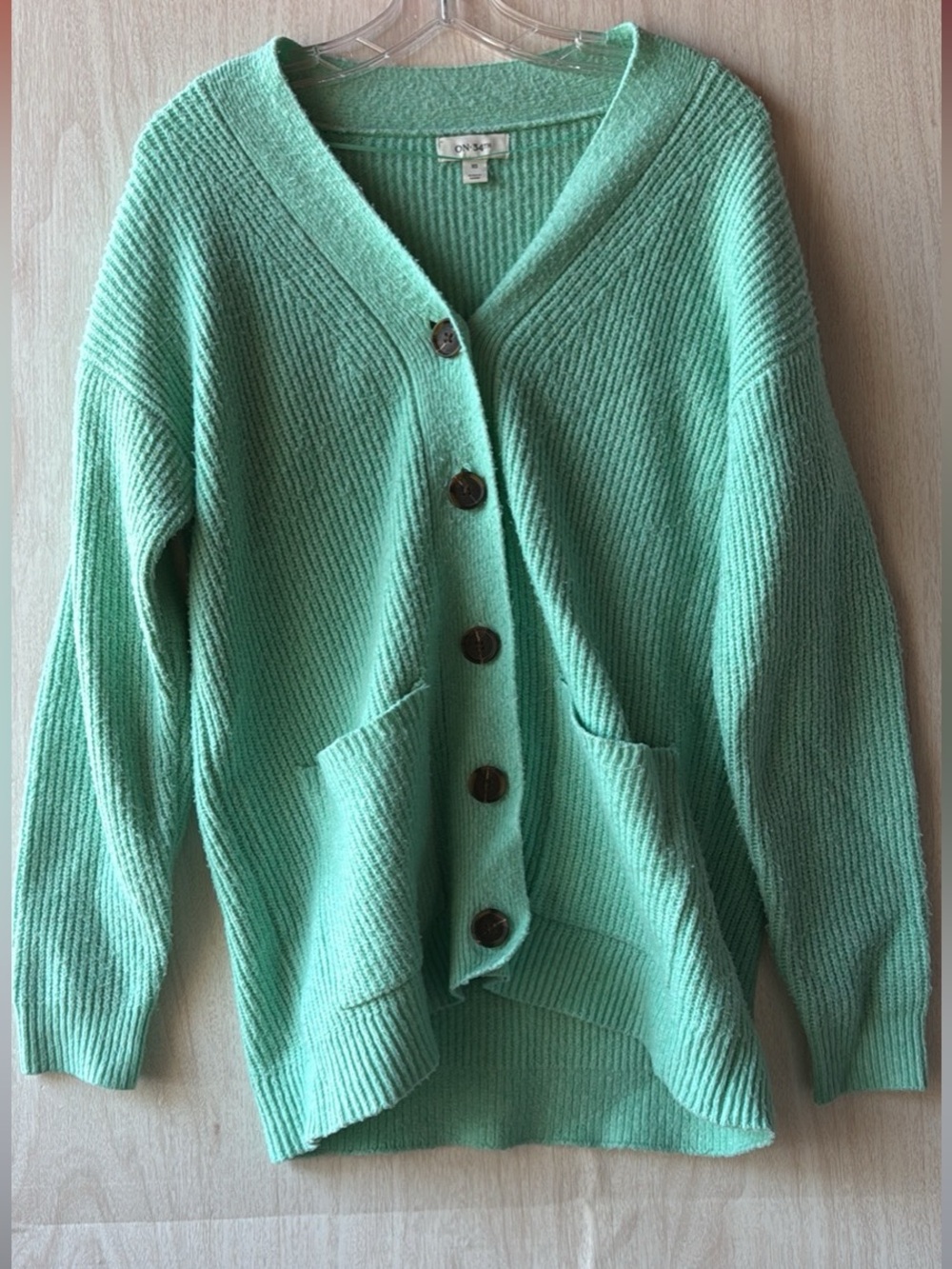 Relaxed Mint Green V‑Neck Button Cardigan